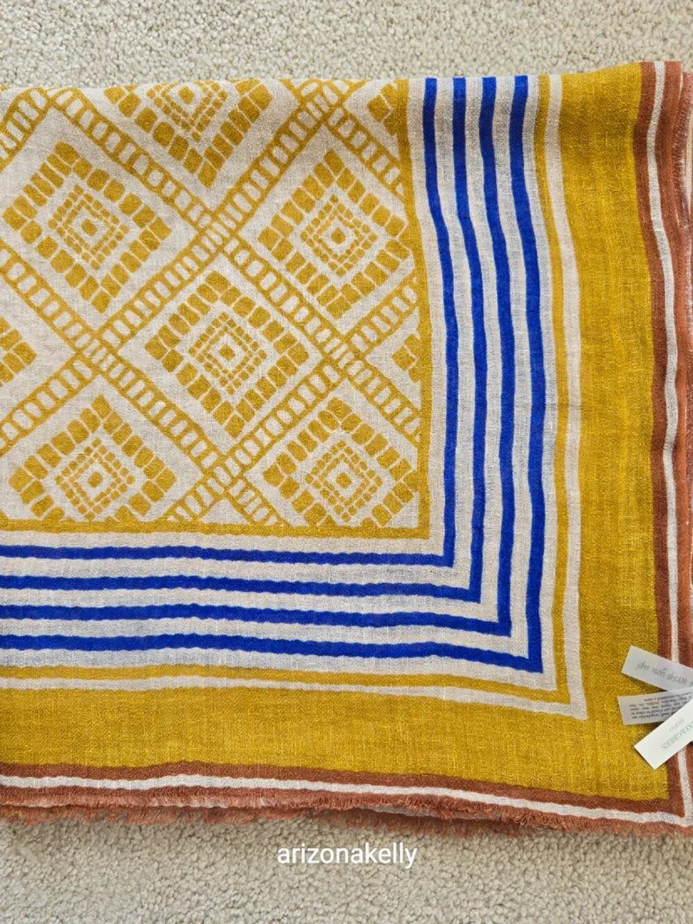 NWT Lovat & Green Linen Oversized Scarf Bilbao Spain Mustard Yellow Gold
